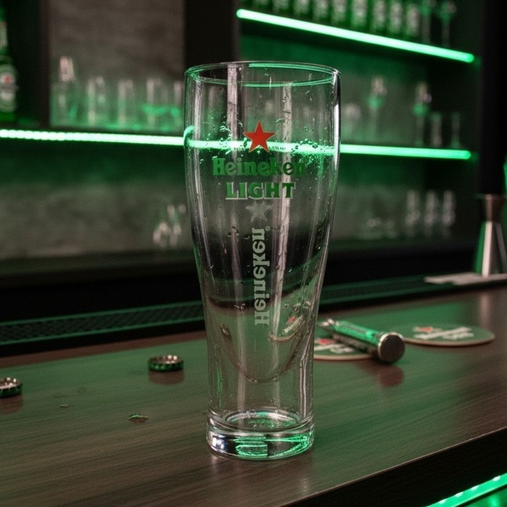 Heineken Light Red Star Beer Glass, Clear Logo Pilsner Drinkware, Replacement